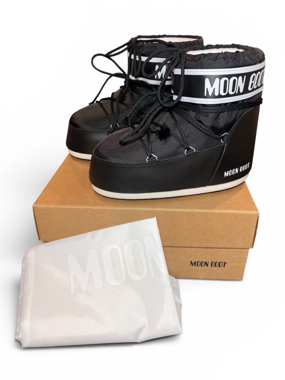 Moon Boot ICON LOW BLACK NYLON BOOTS Womens Size 7-8.5EU 40 NEW